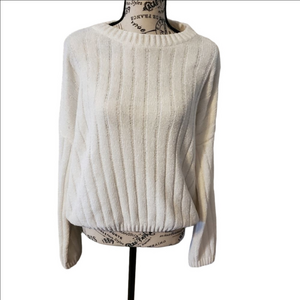 No Boundaries Cream Varsity Ribbed Crew Neck Sweater XL